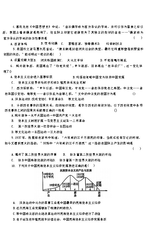 湖南省益阳市沅江市第四中学2024—2025学年度九年级下学期3月月考历史试题（含答案）（第2页