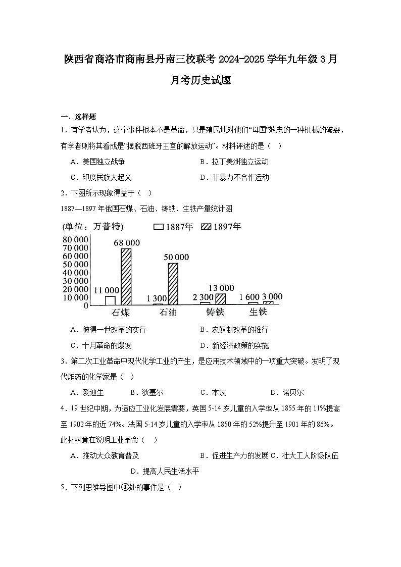 陕西省商洛市商南县丹南三校联考2024—2025学年度九年级下学期3月月考历史试题（含答案）第1页