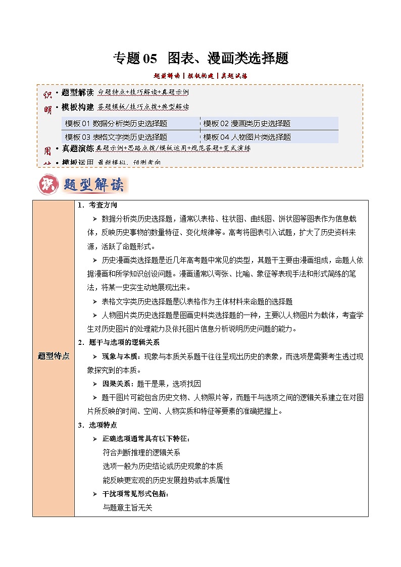 2025年中考历史答题技巧与模板构建专题05图表、漫画类选择题（学生版）第1页