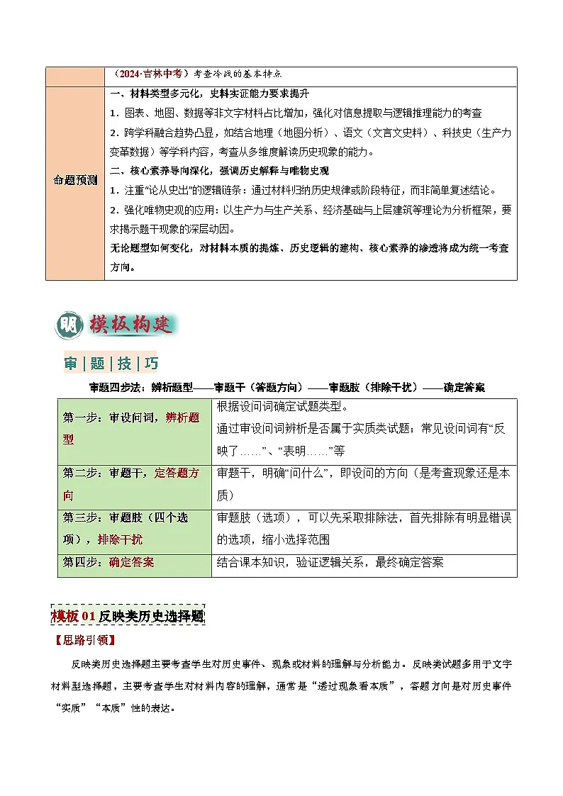 2025年中考历史答题技巧与模板构建题型01反映、表明类选择题（解题技巧）（教师版）第2页