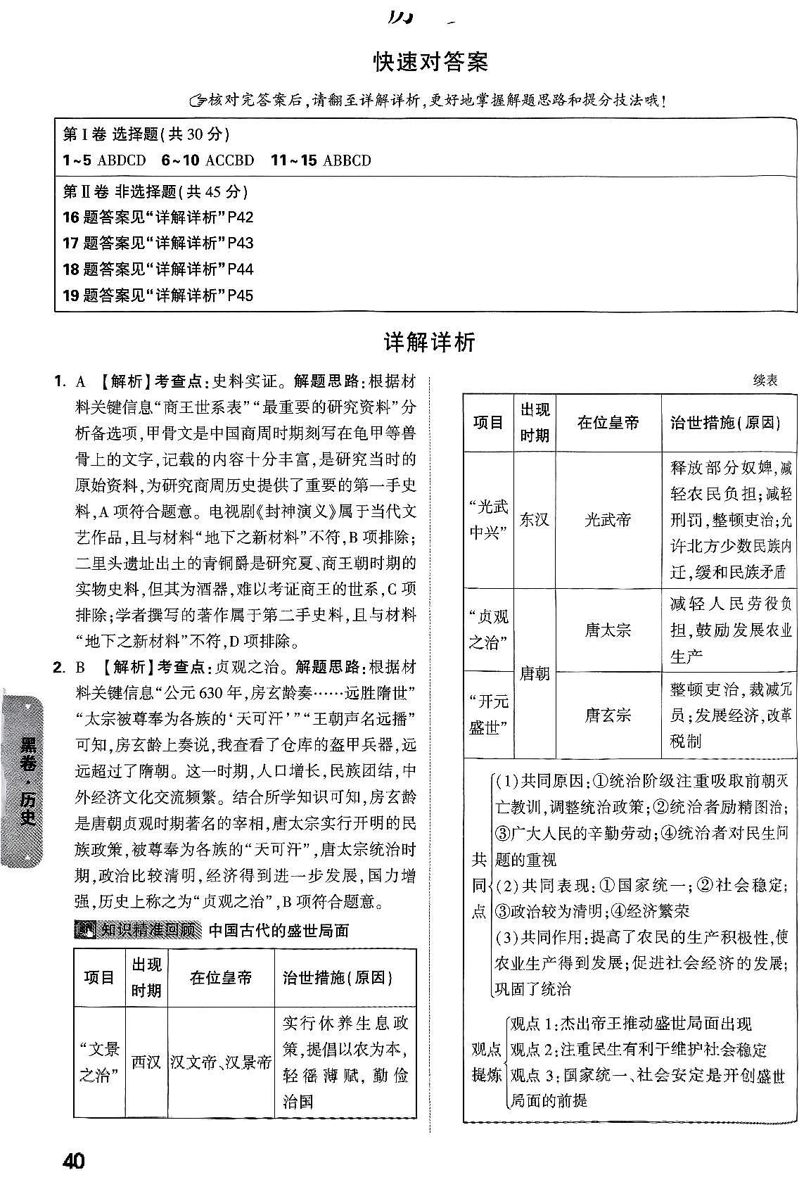 2025《万唯中考•山西黑白卷》历史答案第1页