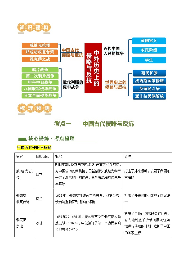 专题06 中外历史上的侵略与反抗（讲练）（原卷版）第2页