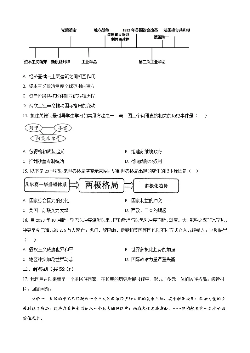 2025年四川省绵阳市梓潼县中考二模历史试题（原卷版+解析版）第3页