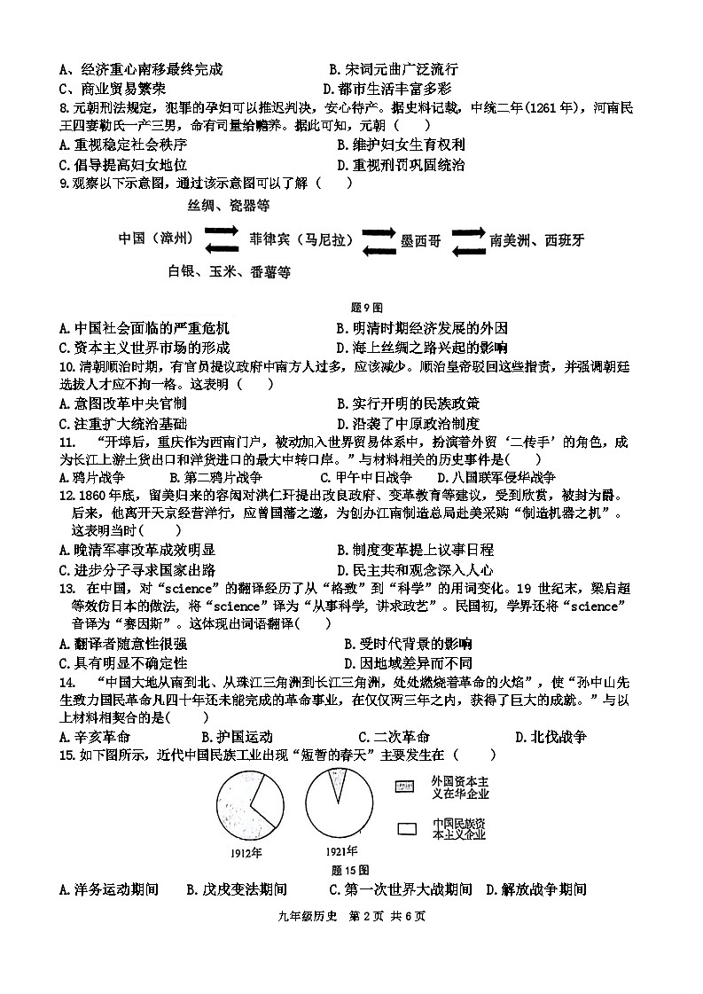 广东省汕头市潮阳实验学校2024年九年级下学期中考二模历史试题第2页