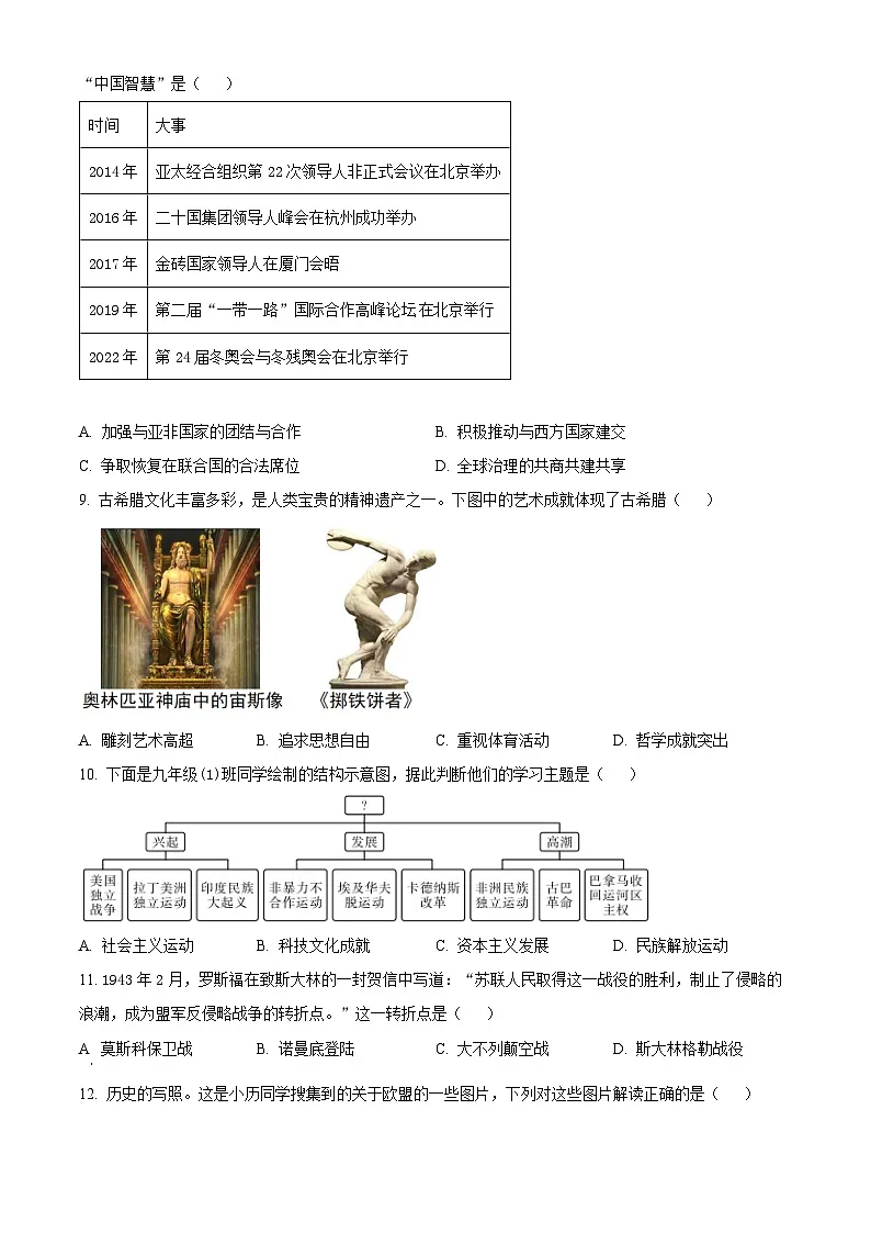 2025年陕西省咸阳市兴平市中考一模历史试题（原卷版+解析版）（中考模拟）第3页