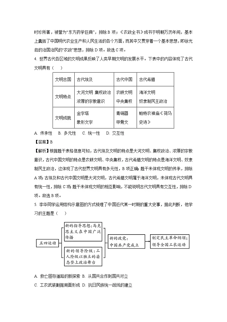 2025年陕西省延安市子长市中考一模历史试题（解析版）第3页