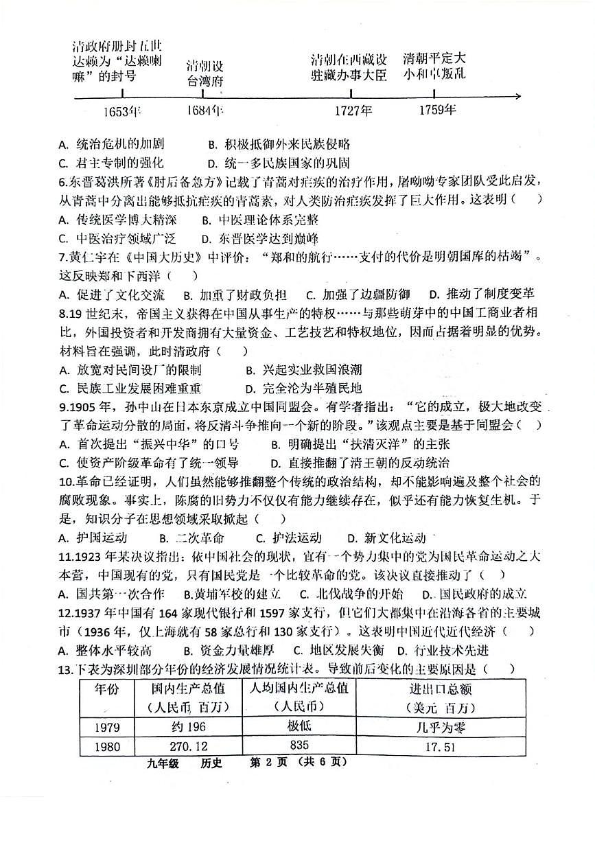2025年河南省实验中学中招三模历史试题（中考模拟）第2页