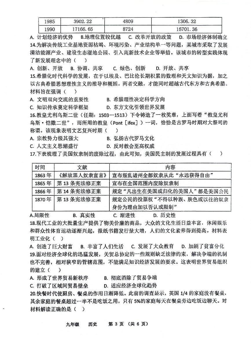 2025年河南省实验中学中招三模历史试题（中考模拟）第3页