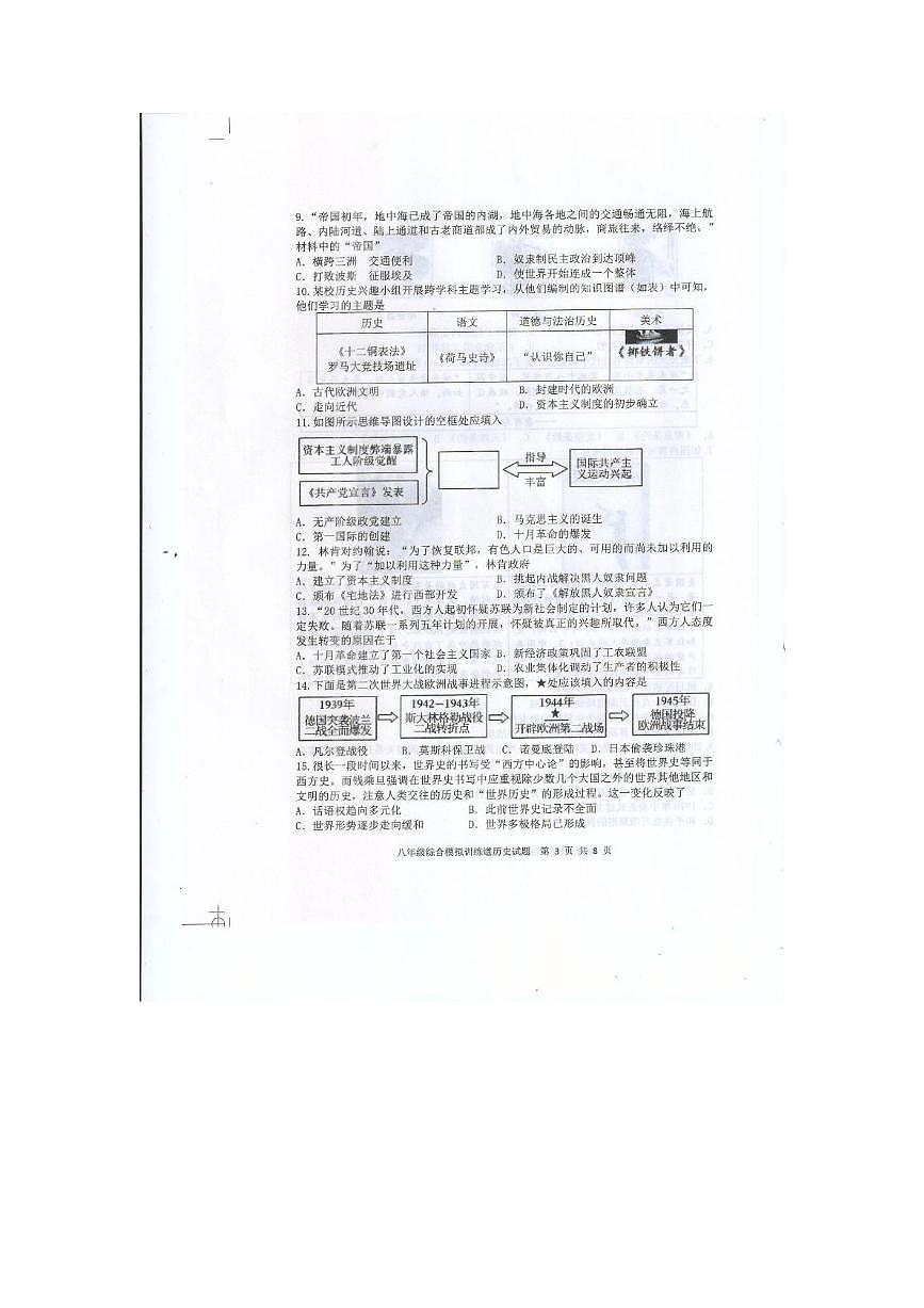2025年山东省泰安市新泰市三模历史试题（中考模拟）第3页
