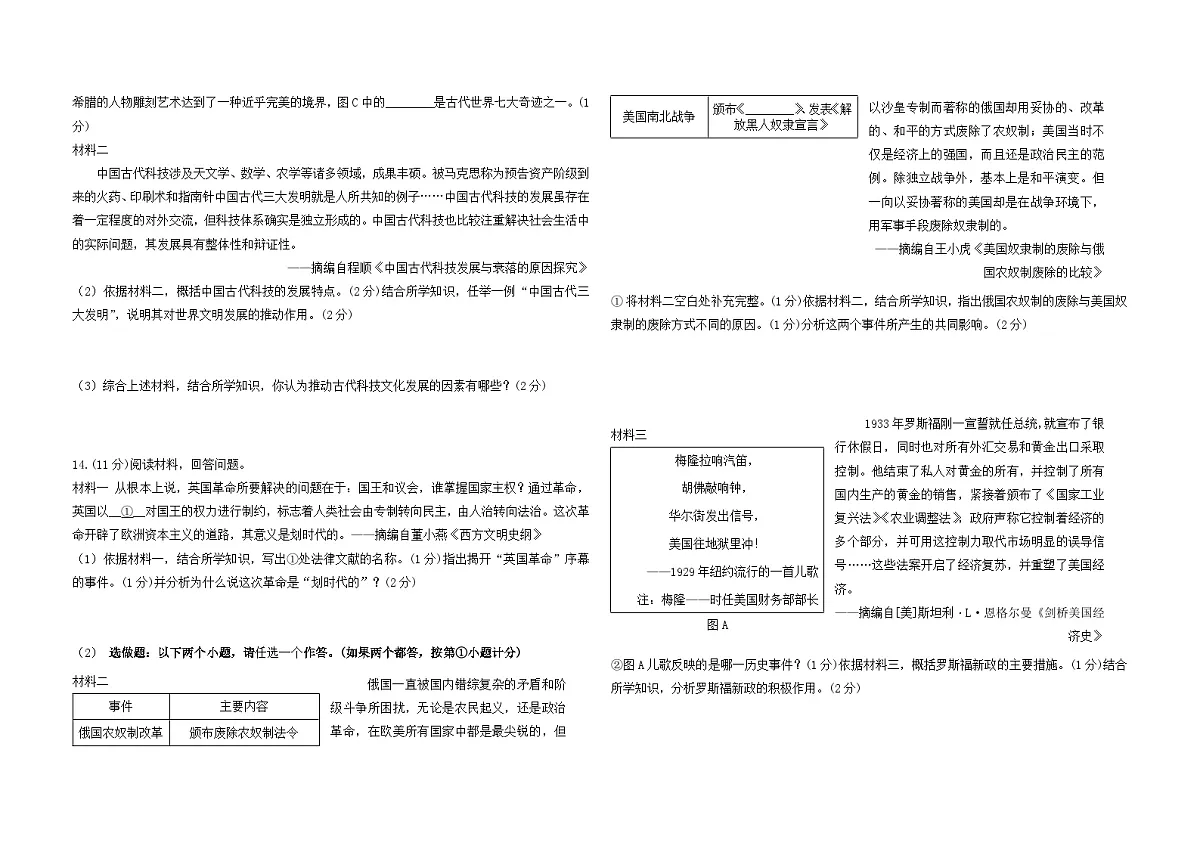 2025年陕西省安康市镇坪县中考二模历史试卷第3页