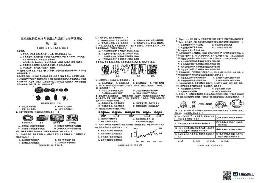 2025年四川省宜宾市翠屏区中考二模历史试题（中考模拟）第1页