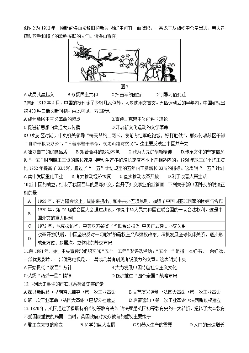 2025年安徽省合肥市第四十五中学九年级二模历史试题（中考模拟）第2页