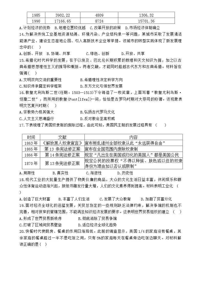 2025年河南省实验中学中考三模历史试题（中考模拟）第3页