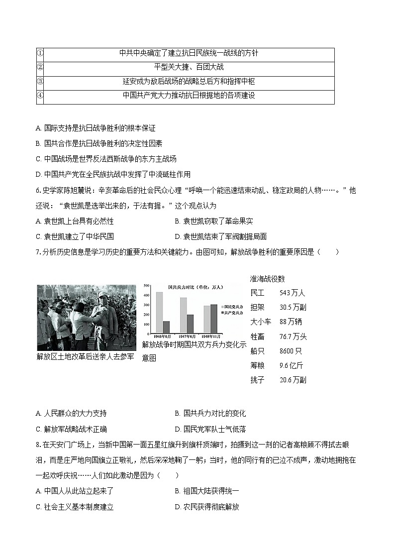 2025年安徽省滁州市中考历史模拟检测卷（含答案）第2页