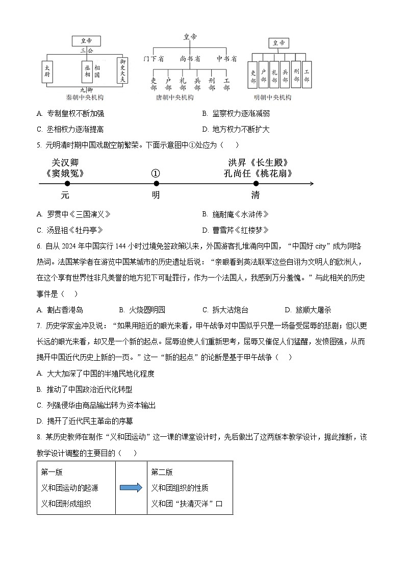 2025年山东省济宁市鱼台县、梁山县中考二模历史试题（中考模拟）第2页