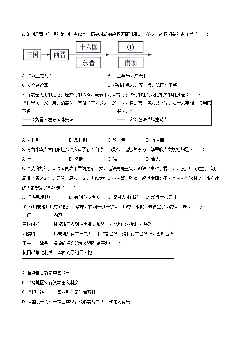2025年吉林省长春市中考历史五模试卷（含答案）第2页