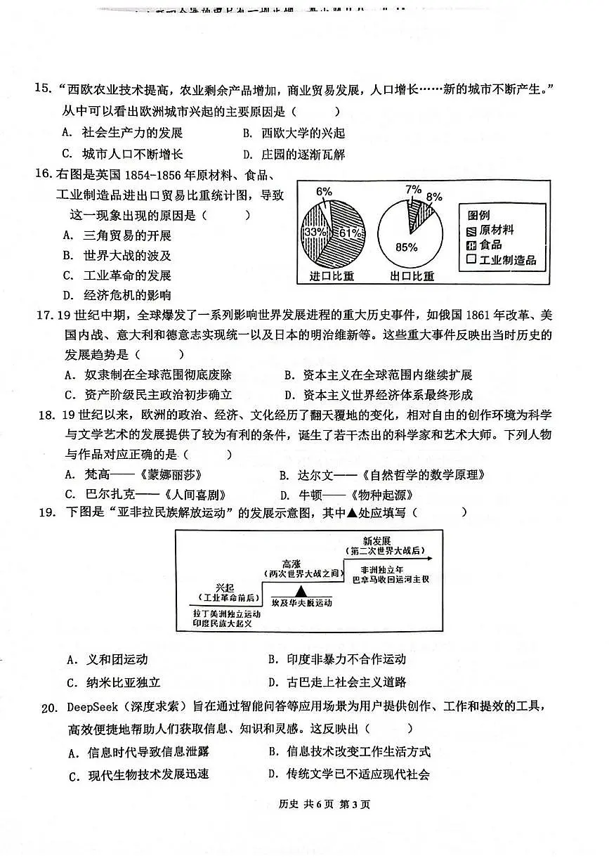2025年海南省临高县中考二模历史试题（中考模拟）第3页