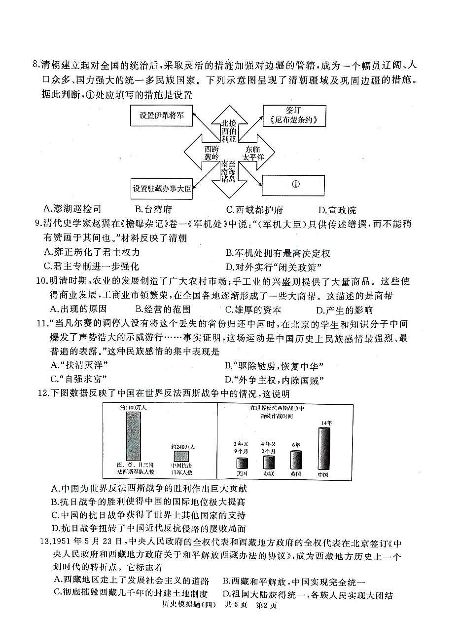 2025年山东省枣庄市滕州市初中学业水平考试历史模拟试题（四）（中考模拟）第2页