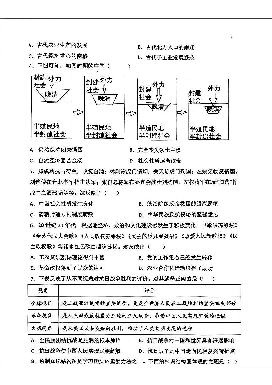 2025年陕西省西安市陕西师范大学附属中学中考七模历史试卷（中考模拟）第2页