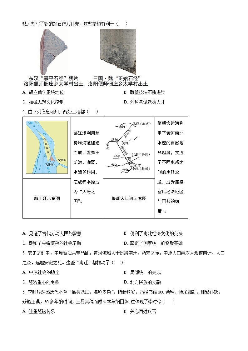 2025年河南省洛阳市中考二模历史试题（中考模拟）第2页