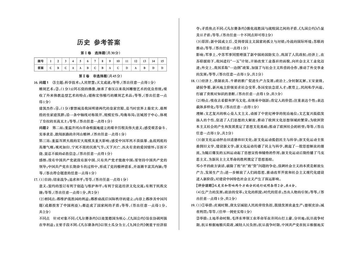 2025年山西省朔州市右玉县部分学校中考模拟历史试卷 百校联考（四）· 历史 · 答案(1)第1页
