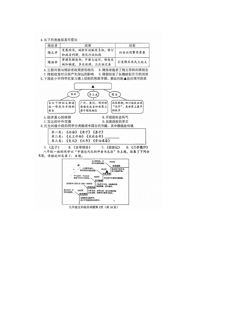 2025年中考山西晋中市榆次区二模历史试题(图片版，含答案)第2页