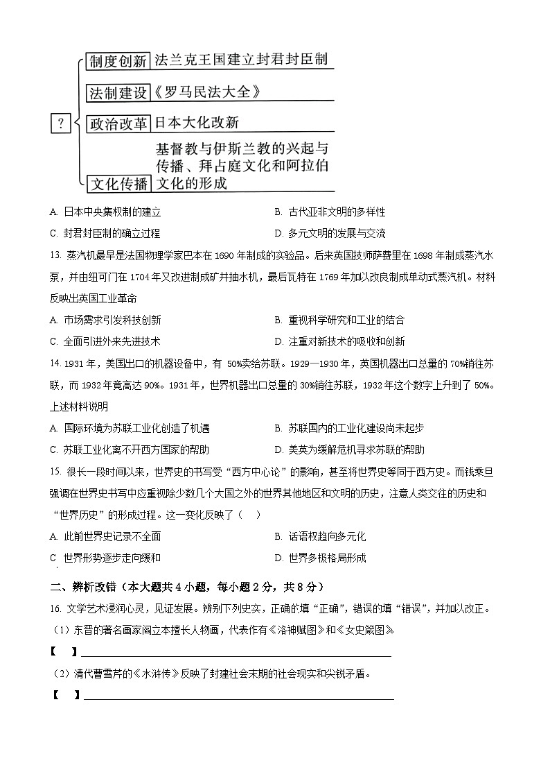 2025年安徽省合肥市蜀山区中考三模历史试题（含答案）第3页