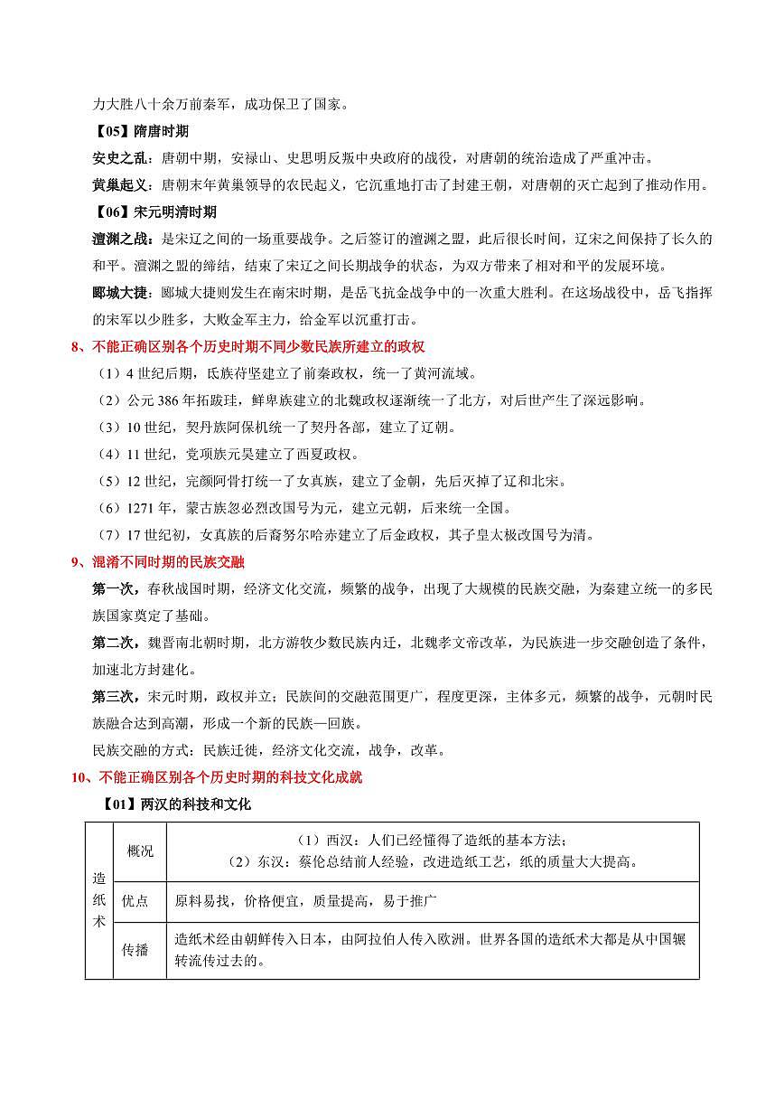 2025中考历史专题复习讲义04 易错易混点梳理(中国古代史10个+中国近现代史8个+世界史12个)第3页
