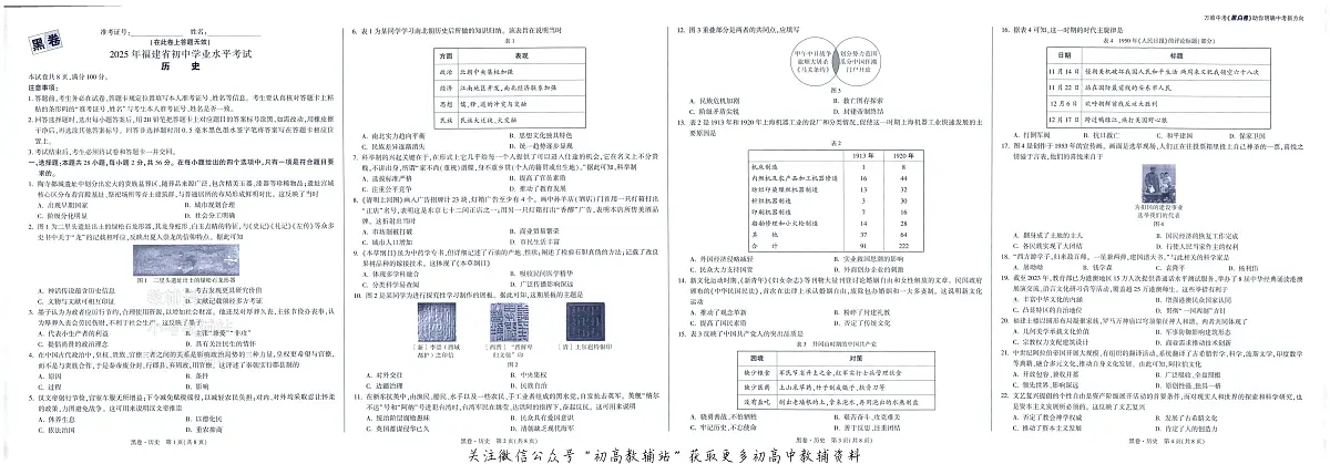 2025《万唯中考•福建黑白卷》历史黑卷第1页