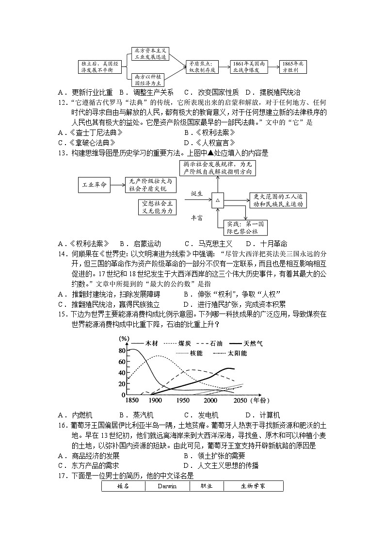 2025年中考历史模拟卷最后压轴集训（四）世界近代史（含答案)第3页