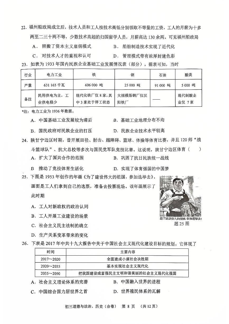 2025年深圳市高级中学中考二模历史试卷含答案第2页