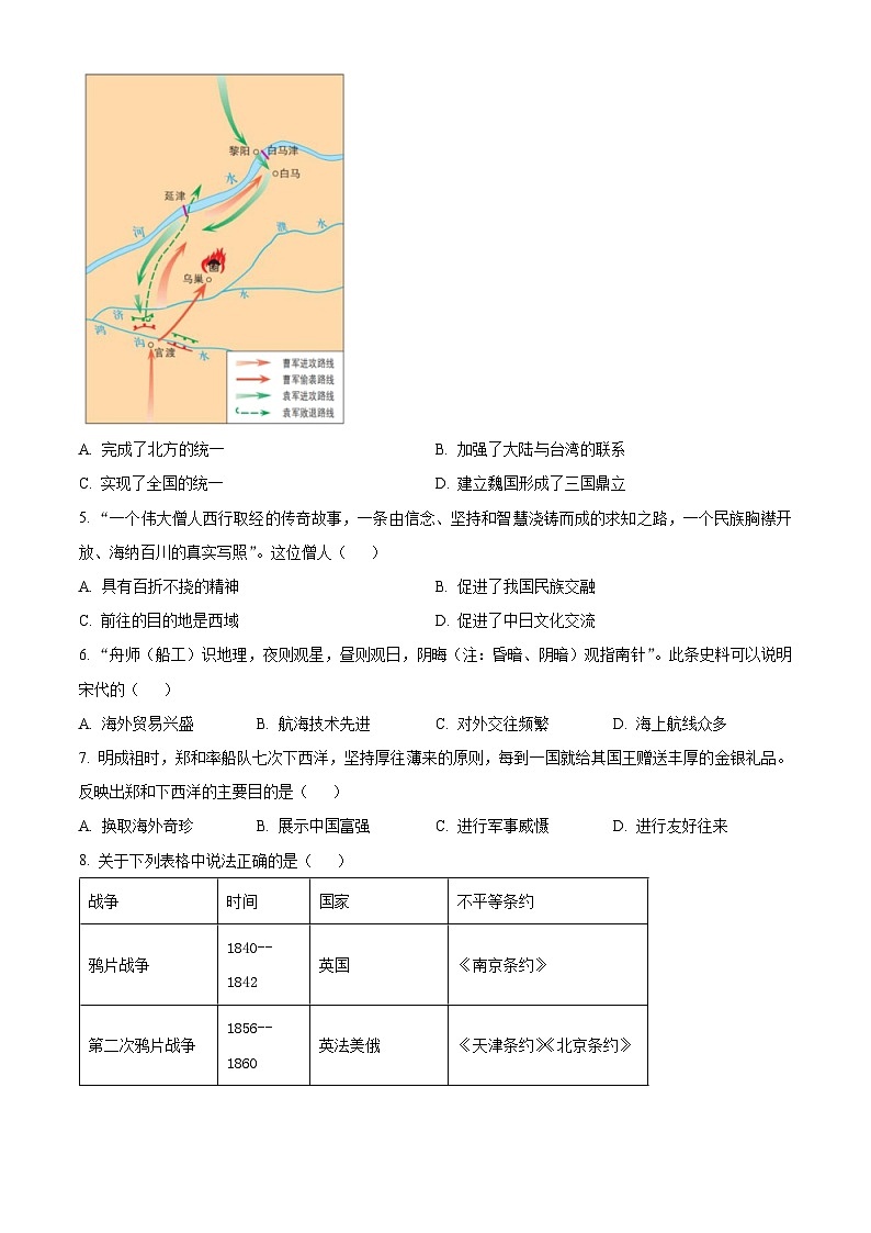2025年山东省临沂市河东区中考二模历史试题（含答案）第2页
