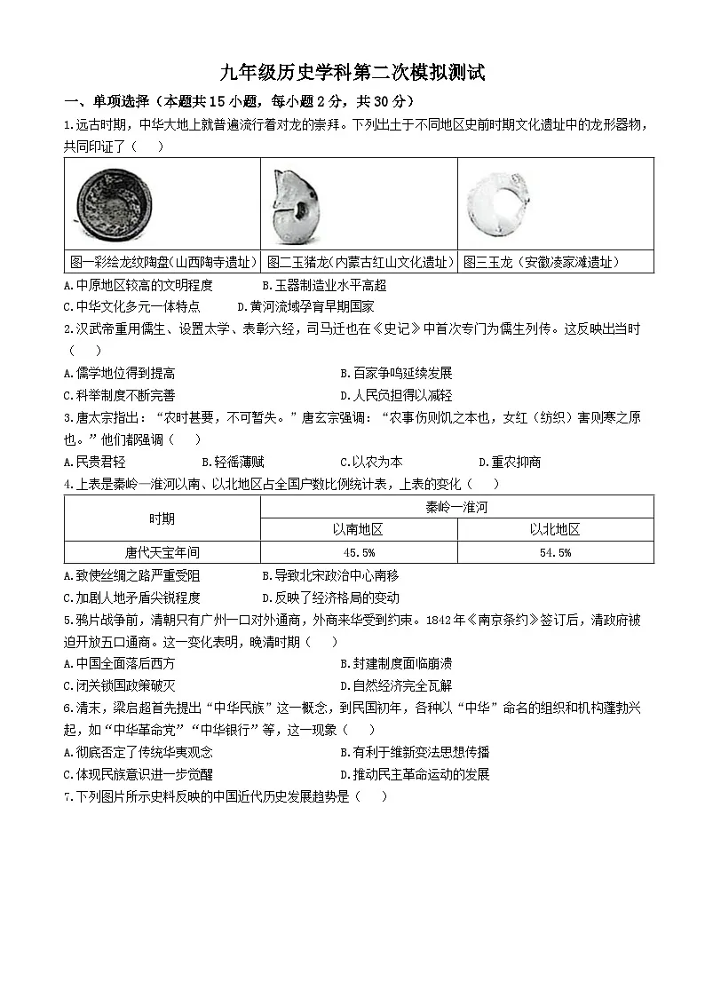 2025年安徽省淮南市东部联考中考二模历史试题（含答案）第1页