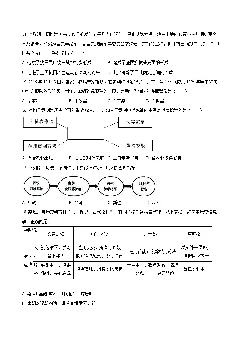 2025年福建省厦门市中考历史模拟检测试卷（含答案）第3页
