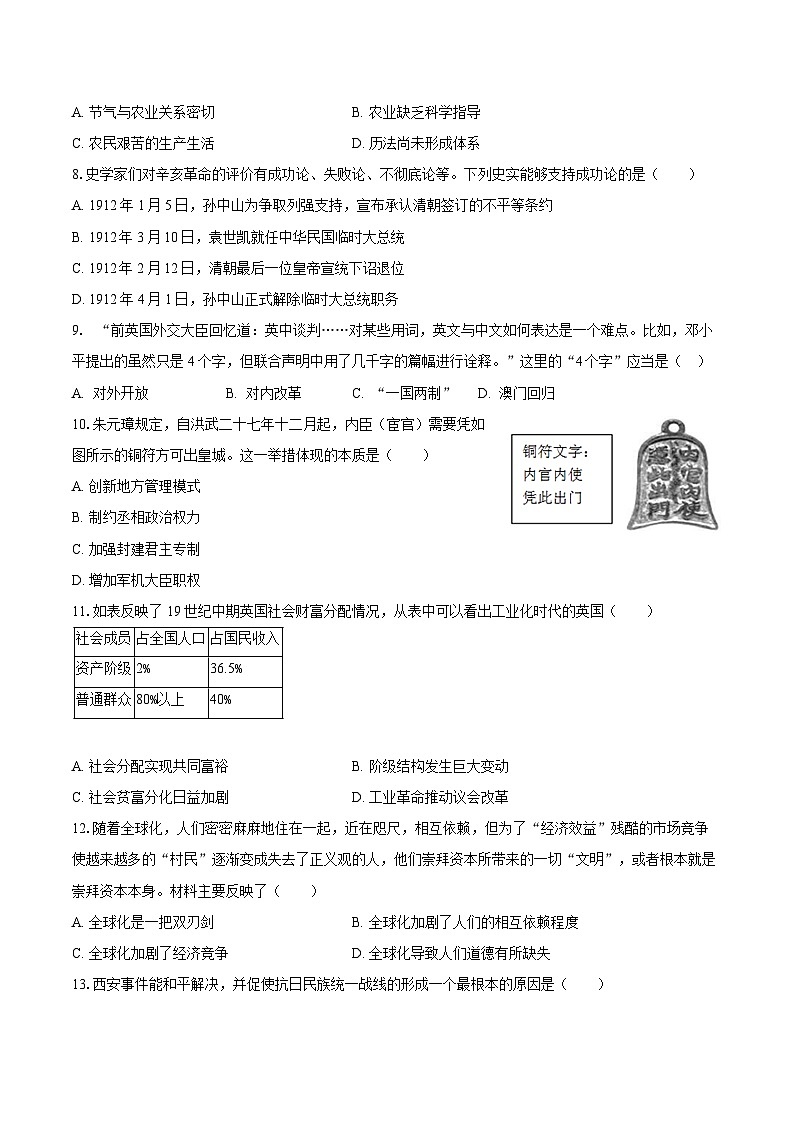 2025年四川省凉山州中考历史模拟试卷（5月）（含答案）第2页