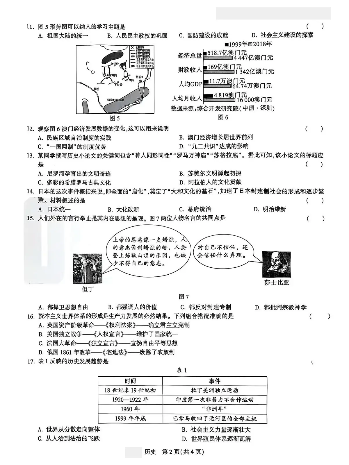 2025年海南省初中学业水平考试历史试卷（白）（中考模拟）第2页