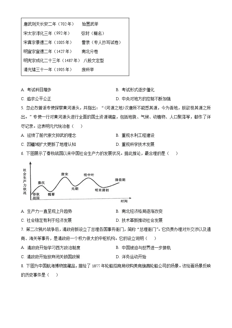 2025年山东省泰安市中考三模历史试题（中考模拟）第2页
