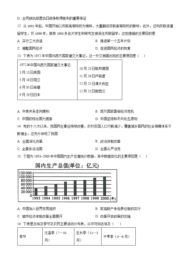 2025年山东省菏泽市巨野县中考二模历史试题（中考模拟）第3页