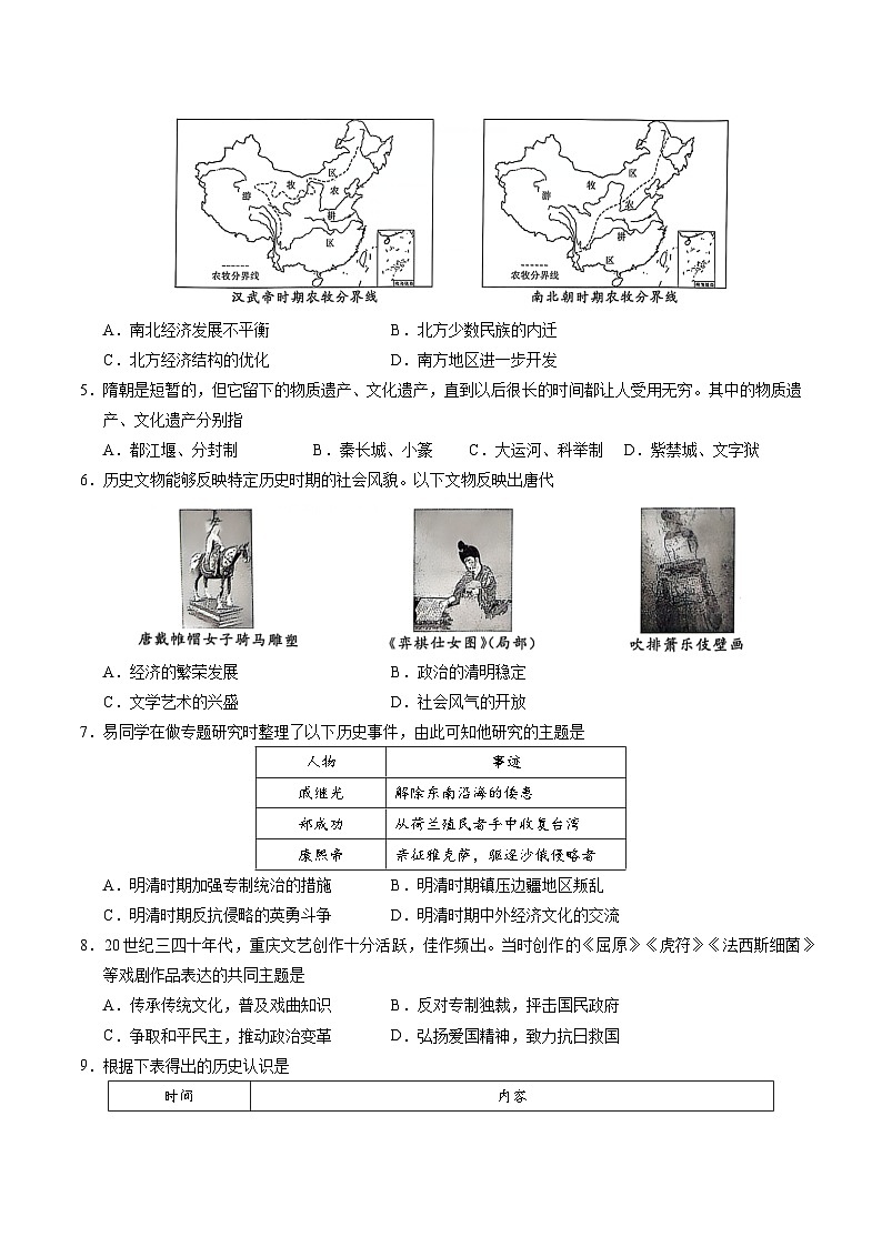 2025年中考考前押题最后一卷：历史（重庆卷）（考试版）第2页