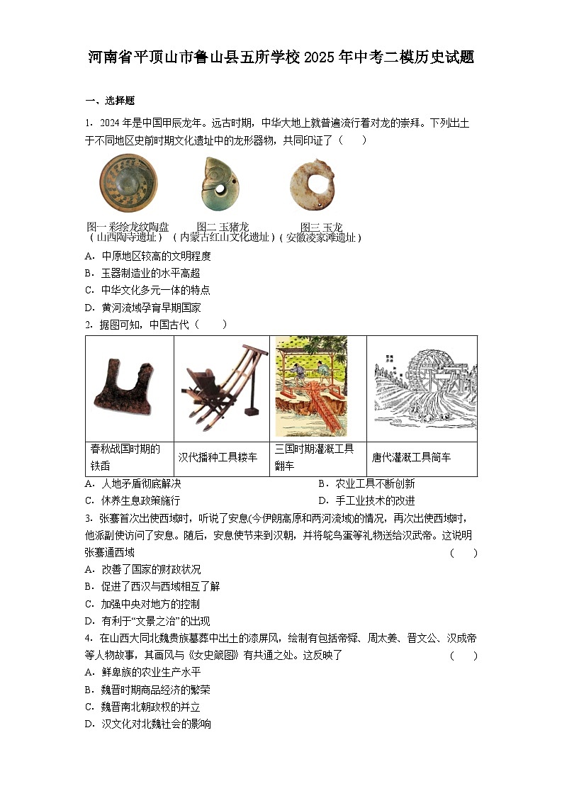 河南省平顶山市鲁山县五所学校2025年中考二模历史试题（解析版）第1页