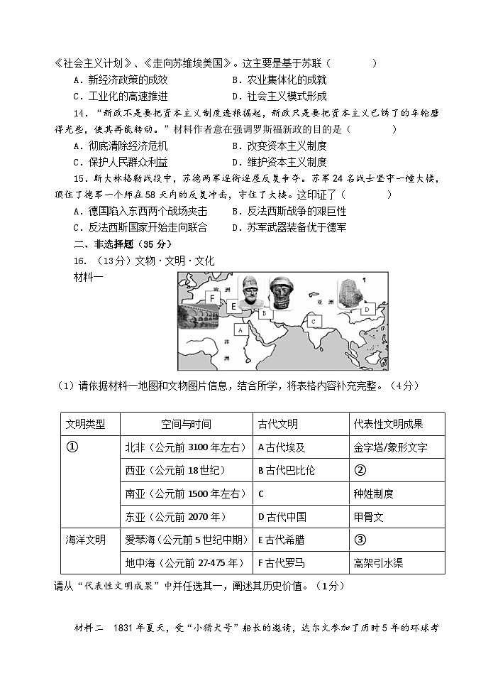 （教研室提供）山东省淄博市北部（五四制）2023-2024学年八年级上学期期末考试历史试题第3页