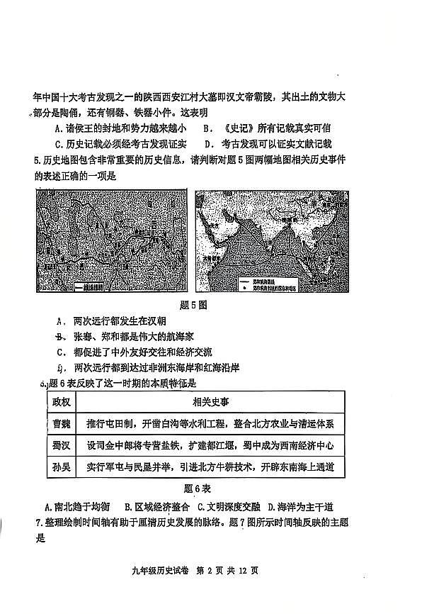 2025年广东省珠海市文园中学集团中考三模历史试卷（中考模拟）第2页