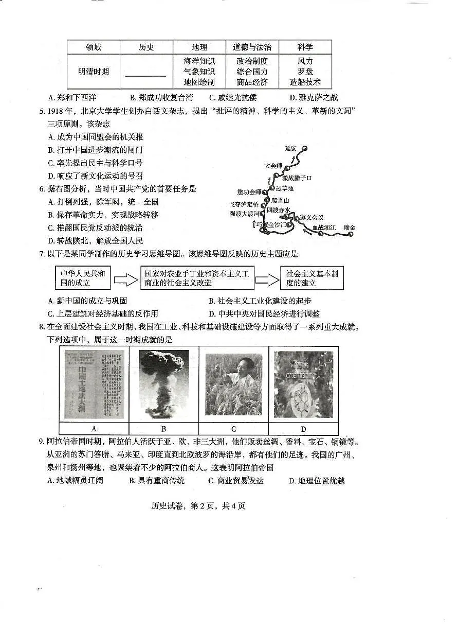 2025年河北省石家庄市正定县中考三模历史试题第2页