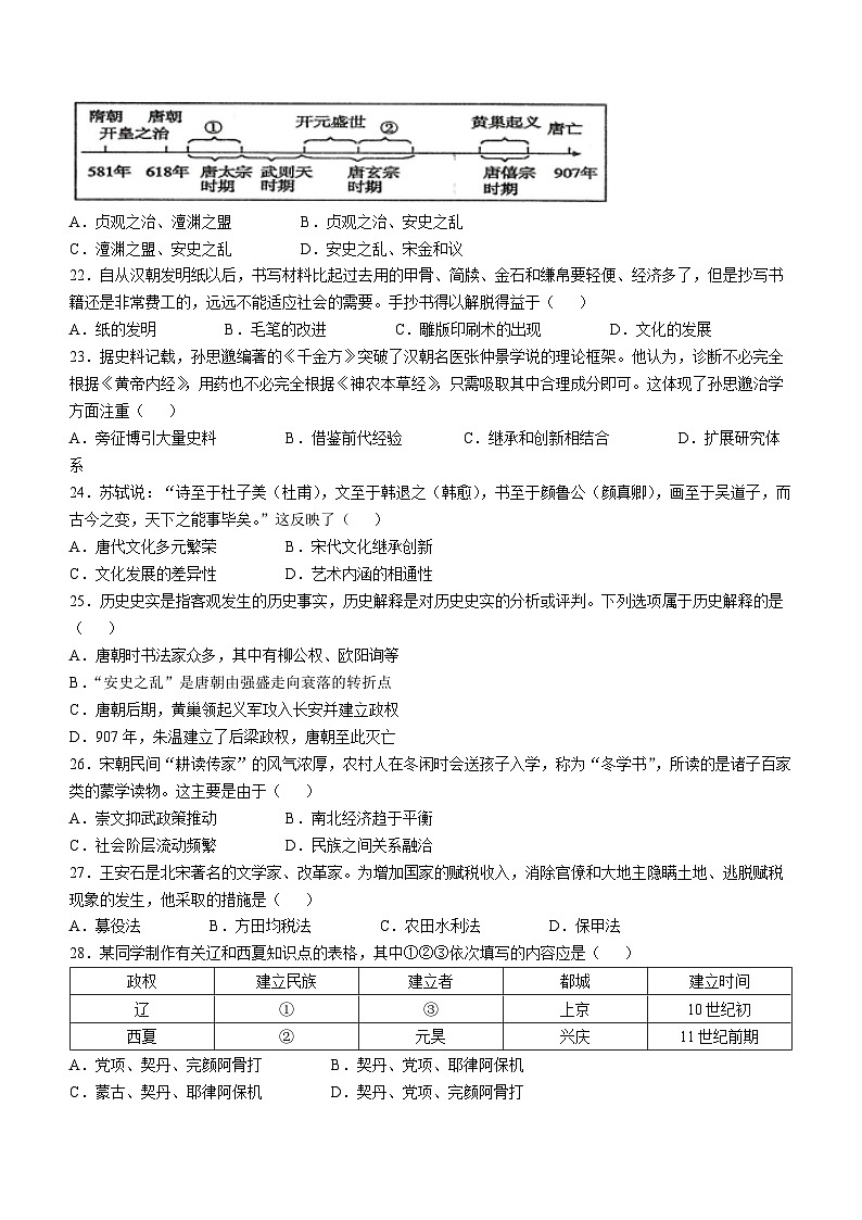 江苏省徐州市邳州市2024-2025学年七年级下学期期中历史试题第3页