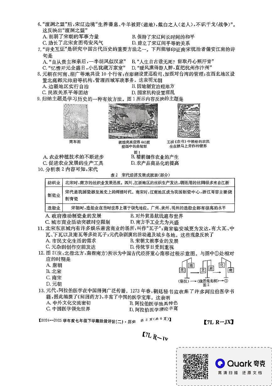 江西省南昌市部分校联考2024-2025学年七年级下学期月考历史试题第2页