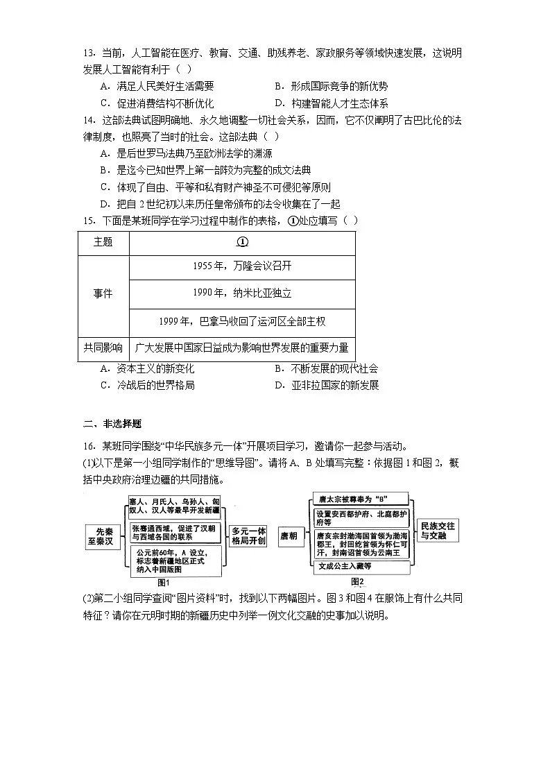 新疆维吾尔自治区阿克苏地区2025年中考三模历史试题（解析版）第3页
