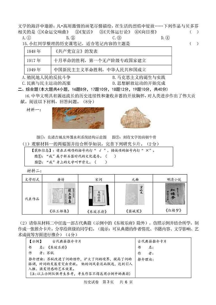 2025年九年级适应性测试历史试卷 （二）第3页