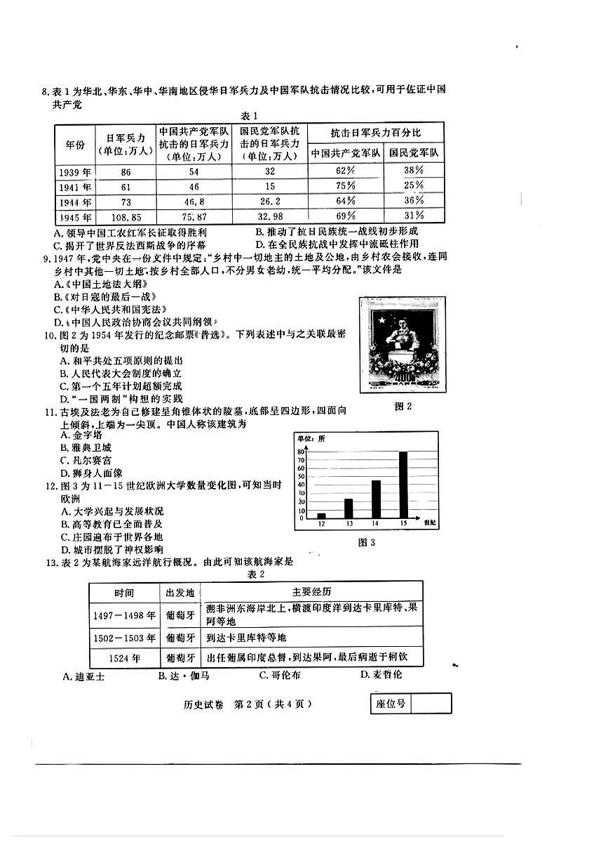 江苏省扬州市2025年初中毕业升学考试历史试卷（PDF版含答案）第2页