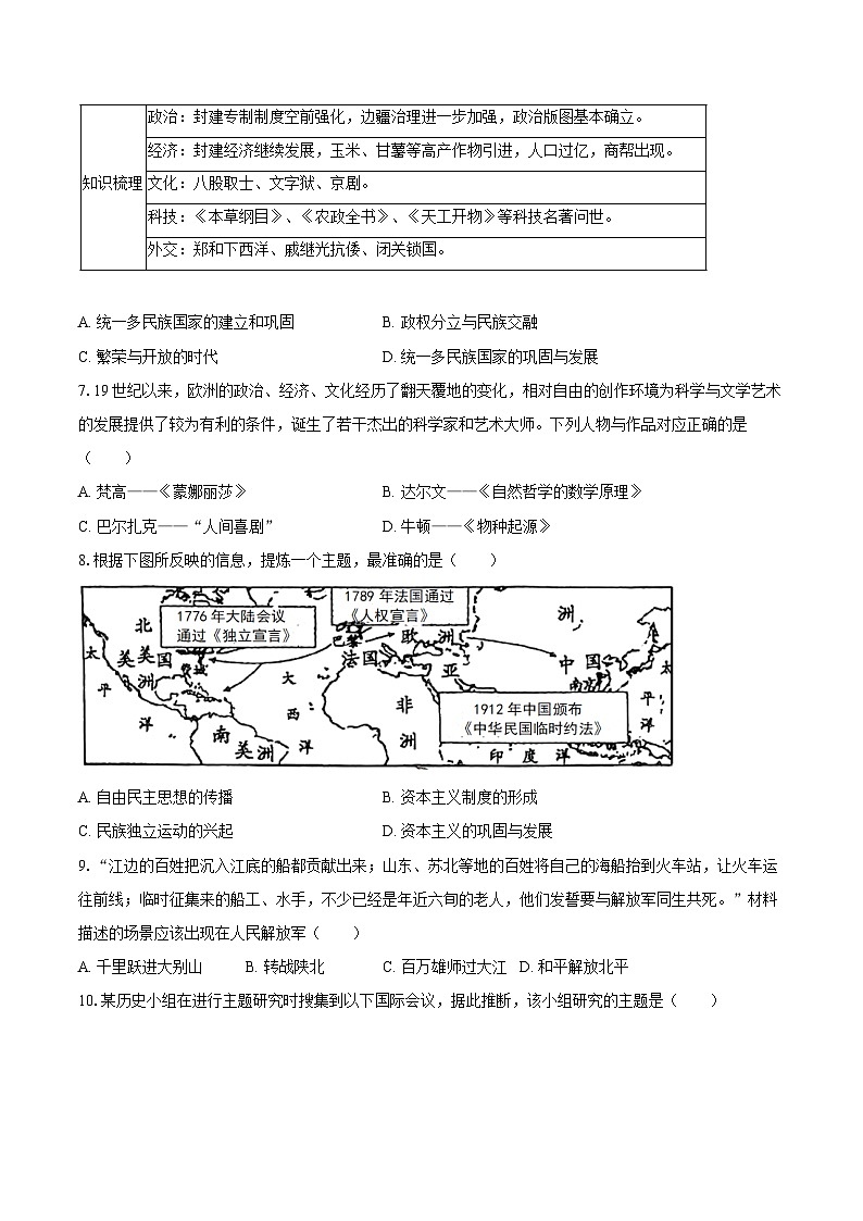 2025年海南省中考历史精准押题卷（二）（含答案）第2页