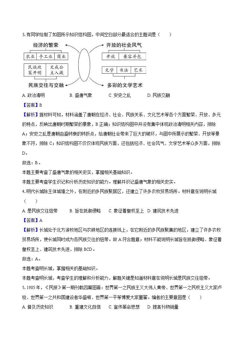 2025年湖南省长沙市中考历史三模试卷-教师用卷第2页